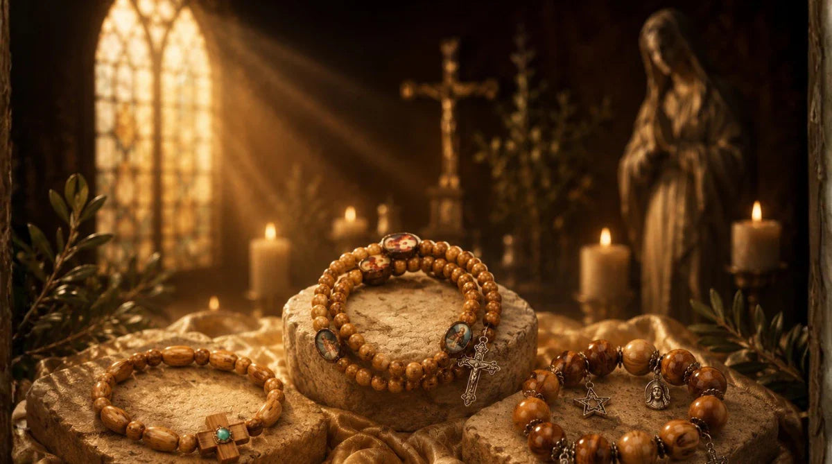 Elastic Olive Wood Religious Bracelet | Olive Wood Chaplet Bracelet