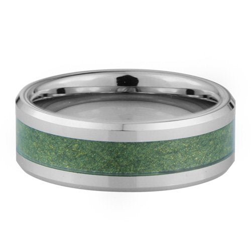 Tungsten ring with green leather inlay - 8mm wide