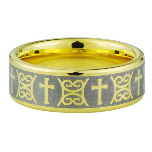 Crosses style band ring- Highly Polished 18K Gold Ion or IP plated