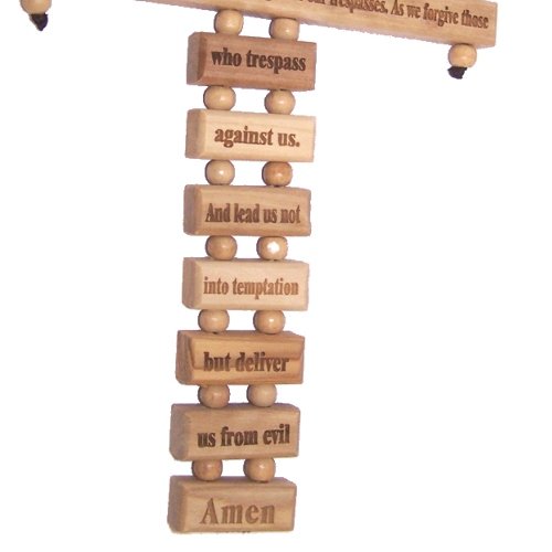 Holy Land Market Olive Wood Cross from Bethlehem with a Certificate and Lord Prayer Card