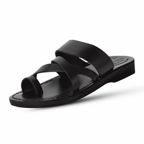 Sandalias/Deslizadores de Cuero de Jesús Bíblico para Hombres/Mujeres de Jerusalén (Negro de Belén)