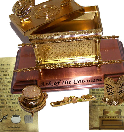Holy Land Market The Ark of The Covenant Gold Plated (Small, Ark and Contents) With Special Explanation Card for Ark and Contents