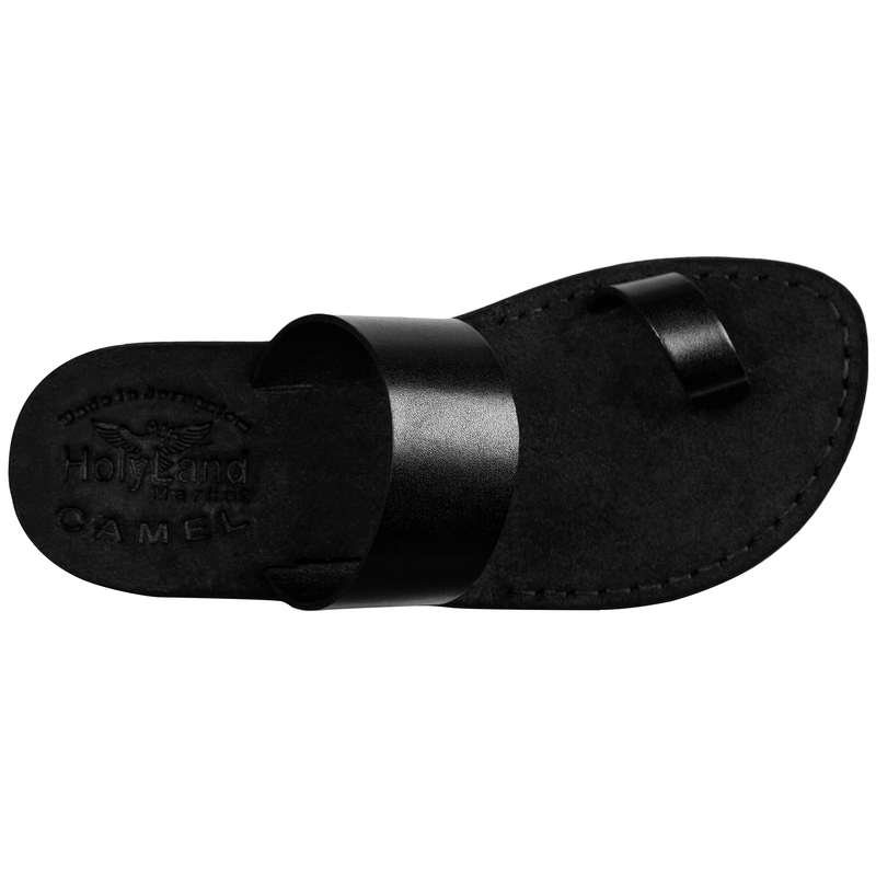 Holy Land Market Unisex Adults/Children Genuine Leather Biblical Sandals/Flip Flops/Slides/Slippers (Jesus - Yashua) Black Suede Finger Style