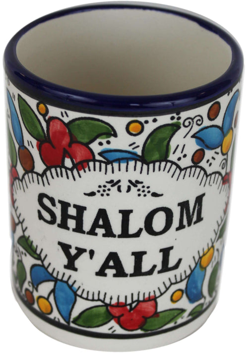 Taza de café de cerámica armenia del Mercado de Tierra Santa - Shalom Y'all Taza de cerámica hecha a mano grande de 4 pulgadas, 12 oz, cerámica pintada a mano hecha en Jerusalén, regalo de cerámica armenia