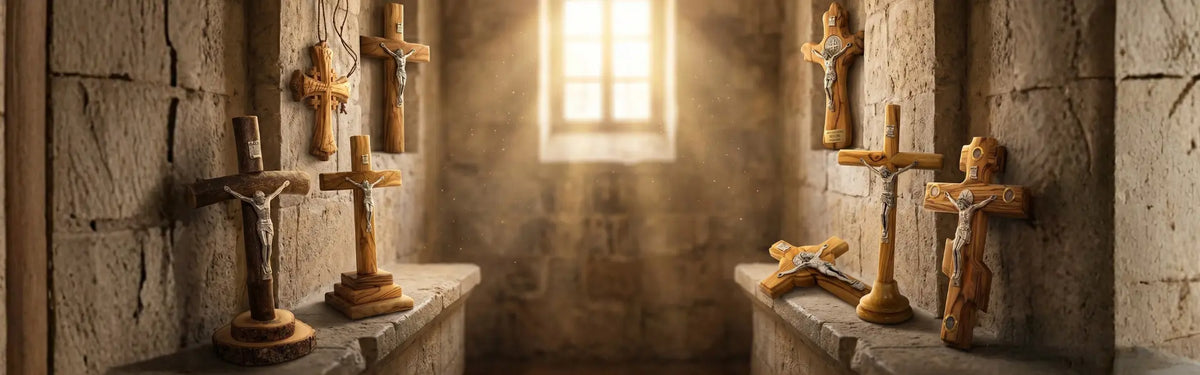 Bethlehem olive wood crosses handcrafted by Christians bring faith into homes