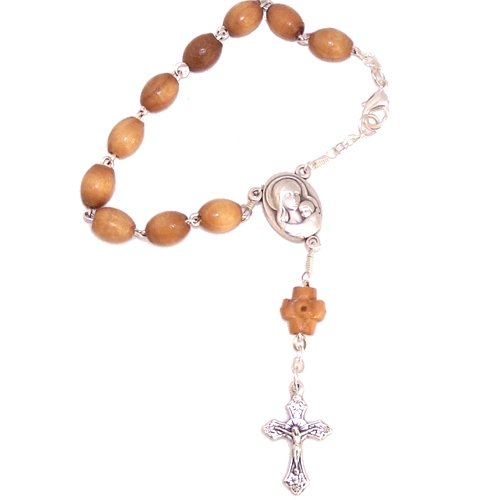 Chaplet/Bracelet Holy Rosary - Olive Wood with Holy Land Soil Center (19 cm or 7.5 in)