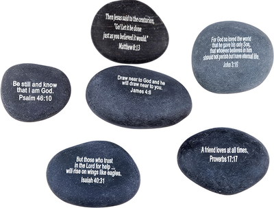 Holy Land Market Engraved Inspirational Black Stones - Model II - (6 Biblical Verses - Large 2-3 Inches) from The Holy Land
