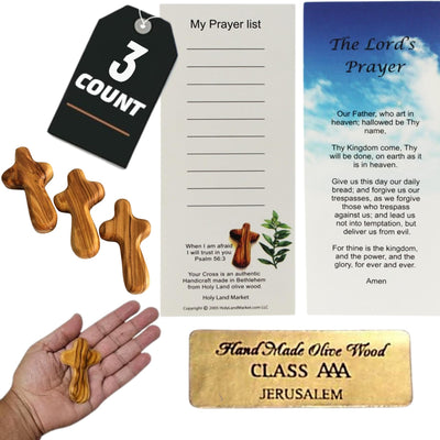 Holy Land Market Small Olive Wood Pocket / Holding Crosses With Certificates (2.5 Inches).