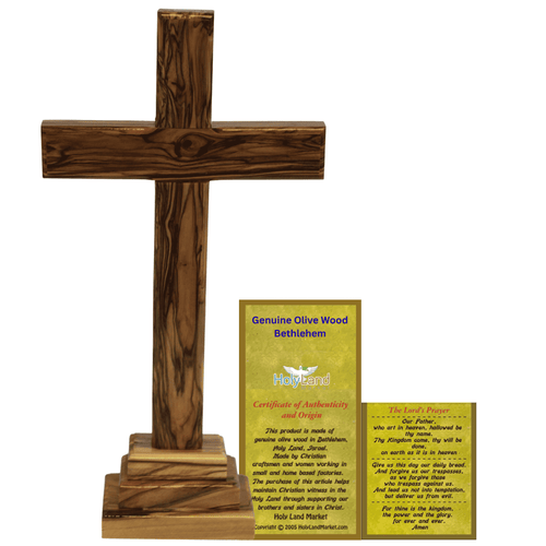 Cruz de madera de olivo de altar de pie o de mesa del Mercado de Tierra Santa