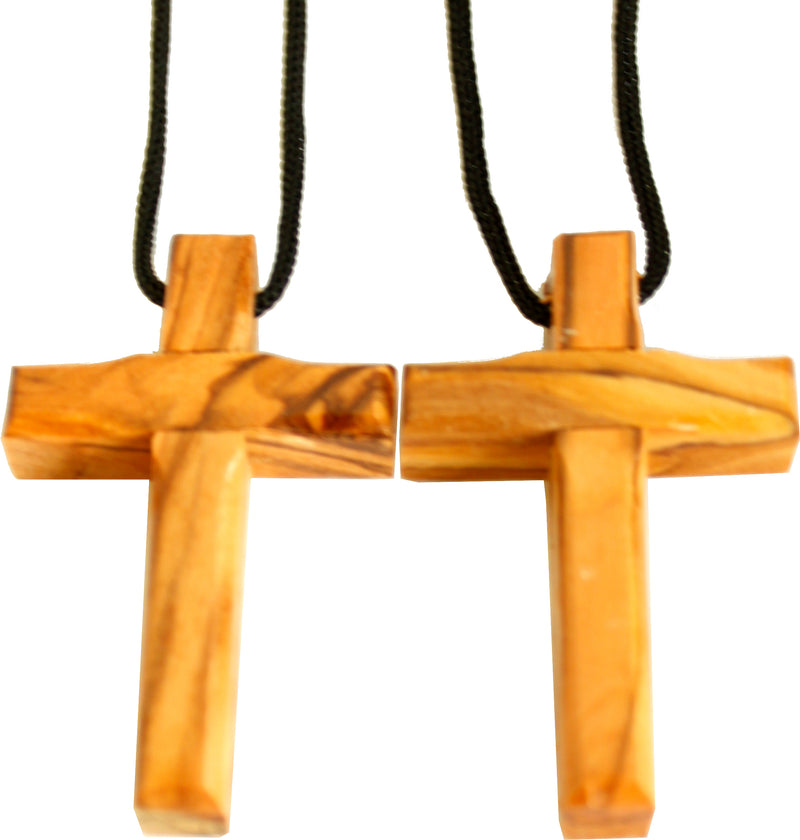 Holy Land Market Pair of Olive Wood Crosses Pendant (2.25 to 2.75 Inches H and strap is 20 Inches on each)