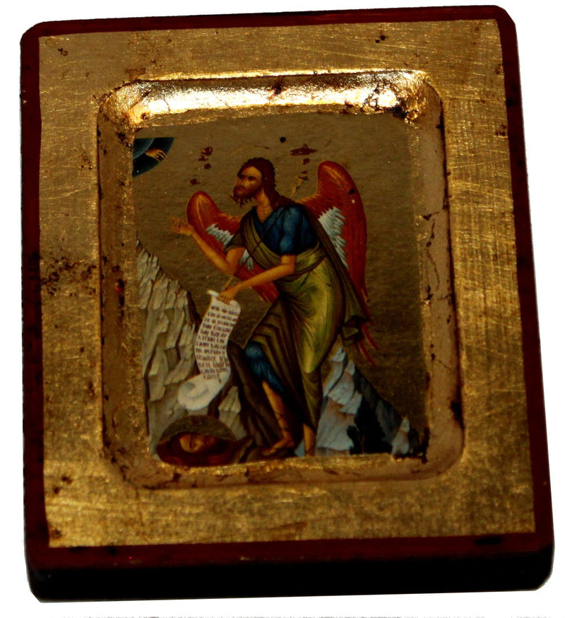 John the Baptist Icon with sheets of Gold (Lithography) (3 x 2.5 inches)