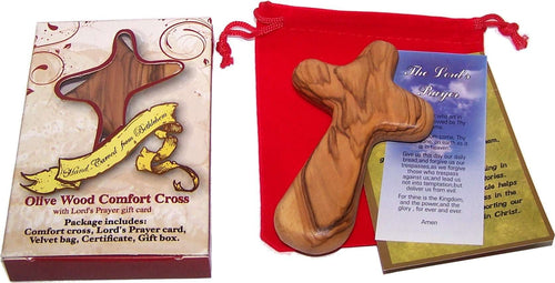 Paquete de regalo del Mercado de la Tierra Santa incluye Cruz de consuelo con caja de regalo y dos certificados y bolsa de terciopelo