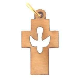 Cruz de Paloma del Espíritu Santo de Madera de Olivo con láser (8cm o 3.15" de largo)