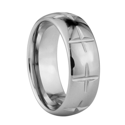 Crosses carved in Tungsten ring - High polish - 8mm wide