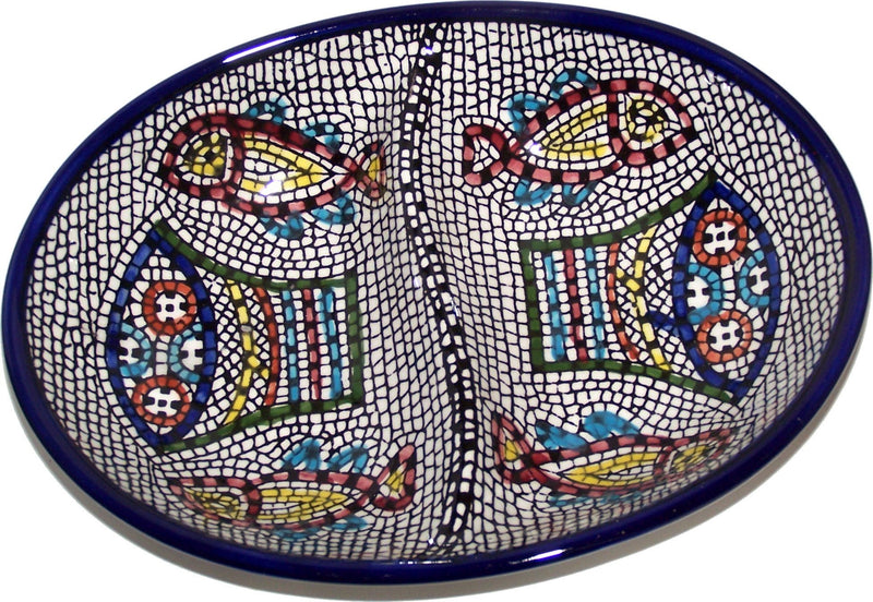 Double Dish Tabgha - Miracle of Multiplication of Fish and Bread Ceramic Serving Snack Dish (7.5 Inches) - Asfour Outlet Trademark