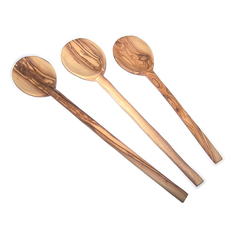 Olive Wood Handcrafted Cook's Cooking Spoons SET - set of three sizes (10 12 and 13 inches) - Asfour Outlet Trademark
