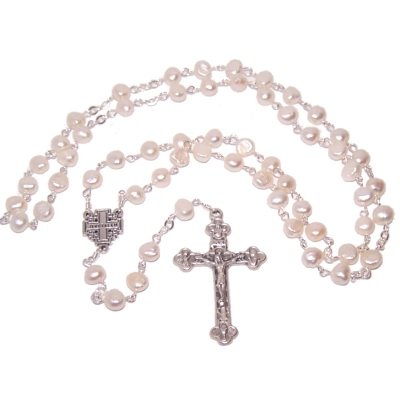 Fresh Water Pearls beads Rosary with Silver wire - Alpaka - grade A (40 cm or 15.8")