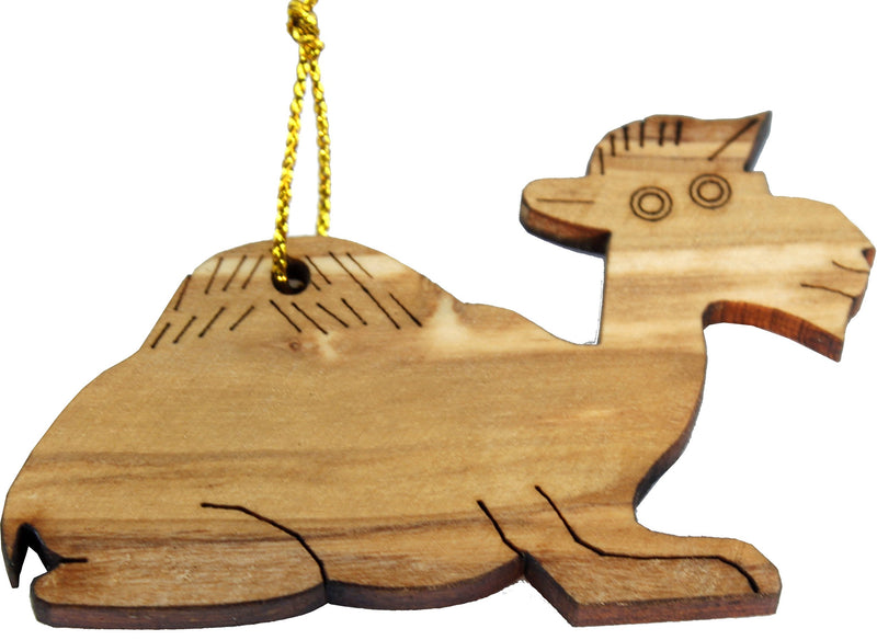 Wood hanging decoration / Christmas Ornament - Sitting Camel carved by hand ( 6.5 or 2.5 Inches )
