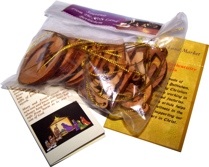 Holy Land Market 10 Olive Wood Ornaments in one bag (5.5-7.6 cm or 2-3")
