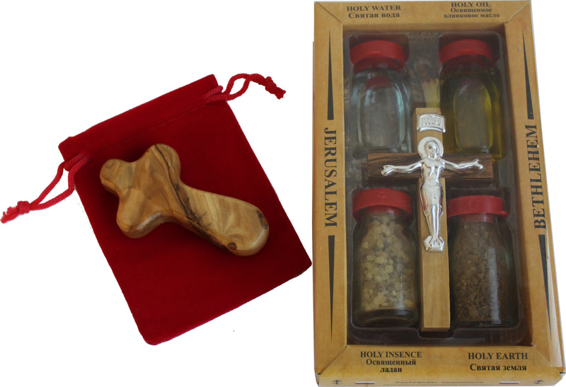 Olive Wood Keepsake with Crucifix and a small olive wood Comfort Cross