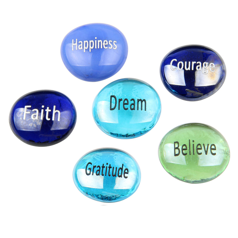 Think Positive - Peace and Focus Engraved Glass Stones Set - Model II - by Holy Land Market