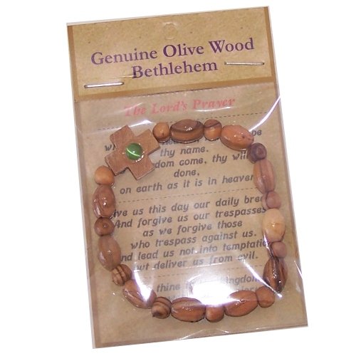 Elastic Olive wood religious bracelet with a stone packed as a gift with special Certificate of Authenticity and origin