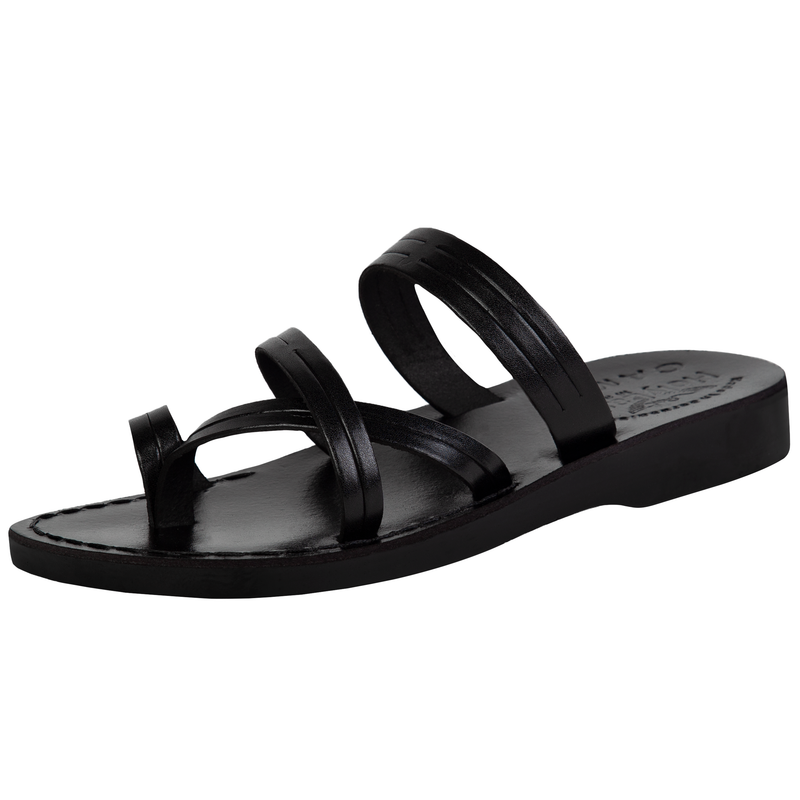 Holy Land Market Unisex Adults/Children Genuine Leather Biblical Sandals/Flip Flops/Slides/Slippers (Jesus - Yashua) Bethlehem Black Style