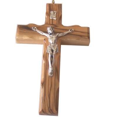 Crucifijo de Rosario de Madera de Olivo Extra Grande para Pared con Gancho (16cm - 6.25")