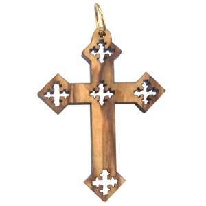 Colgante láser de cruz copta de madera de olivo (4.3x3.1 cm o 1.7x1.2")