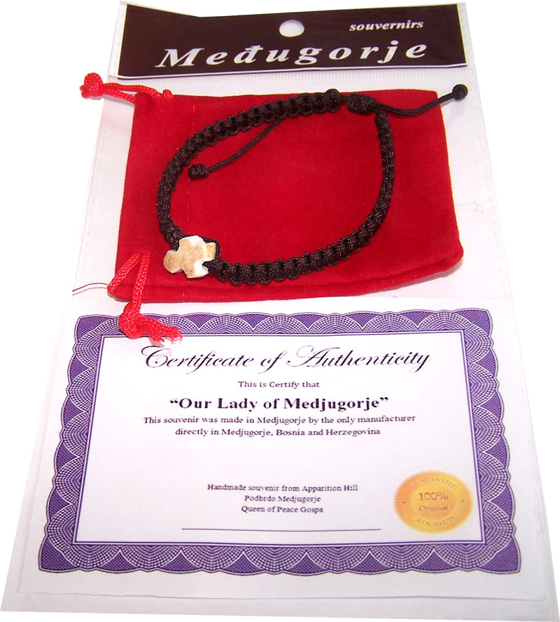 MEDJUGORJE - Bracelet with Stone Cross from Apparation hill stones - Brown