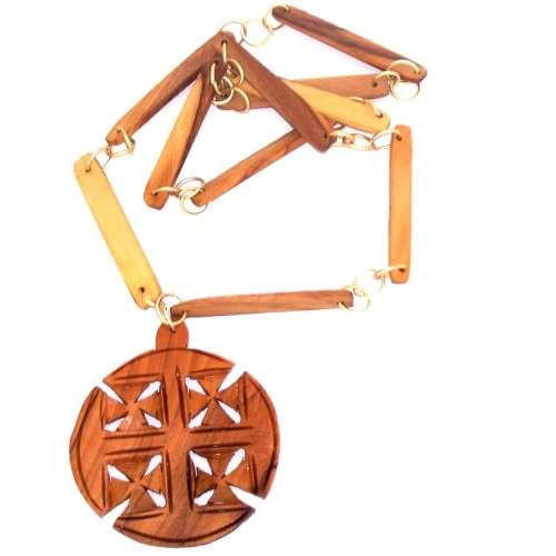 Extra Large Jerusalem Cross carved necklace by hand - ( 2.75 inches pendant and 70cm necklace ) with Certificate
