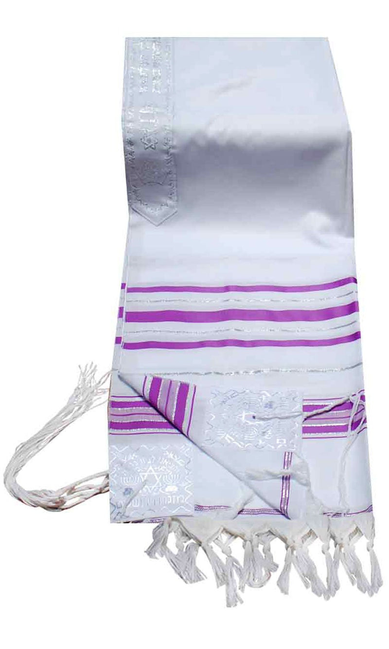 Talitnia Acrylic Tallit (Imitation Wool) Prayer Shawl Light Purple (Lavender) Stripes in Size 18" Long and 72" Wide