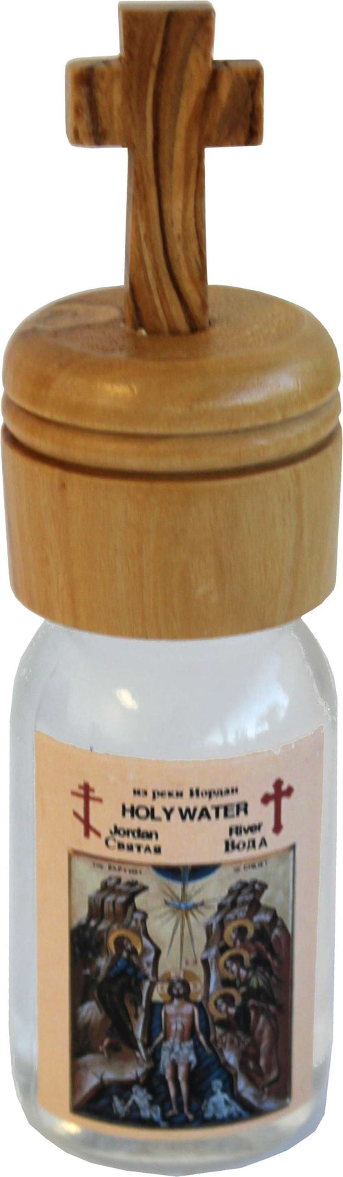 Agua bendita del río Jordán Santo Sepulcro Jerusalén con extra de madera de olivo con cubierta de cruz - Aromatizada