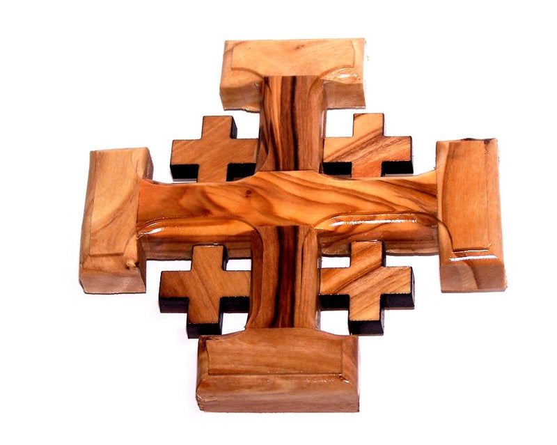 Olive Wood Jerusalem Cross (10.5x10.5 Cm or 4.1x4.1") By Holy Land Market