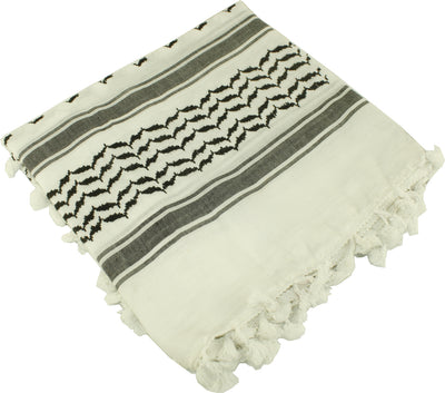 Hirbawi Premium Arabic Scarf 100% Cotton Shemagh Keffiyeh 47"x47" Arab Scarf (Black White)