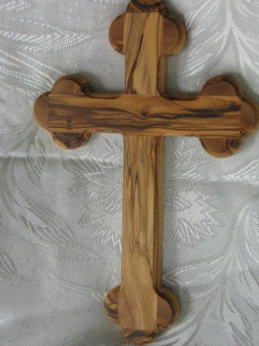 Holy Land Market Olive Wood Cross from Bethlehem with a Certificate and  Lord Prayer Card (14 Inch Crucifix)