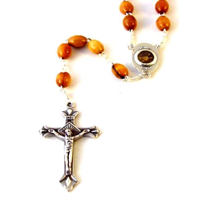 Olive wood Rosary with Holy Land earth - Soil - With Certificate of Authenticity