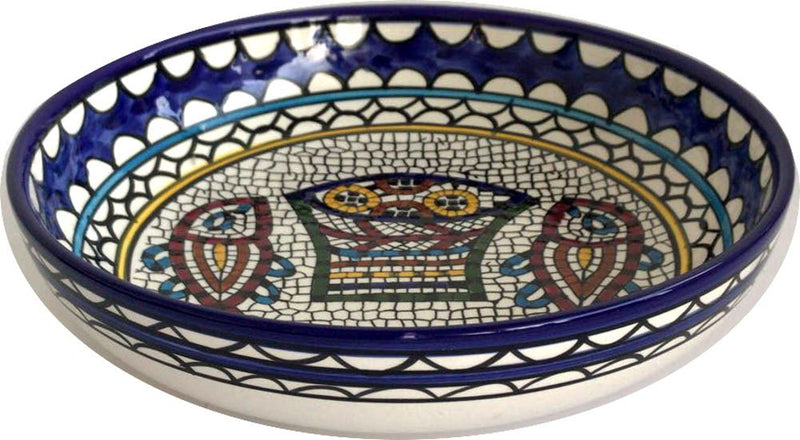 Holy Land Market Tabgha or Fish and Bread Multiplication Miracle Armenian Ceramic Serving Bowl - (11 inches in Diameter and 2.25 Inches deep) - Asfour Outlet Trademark
