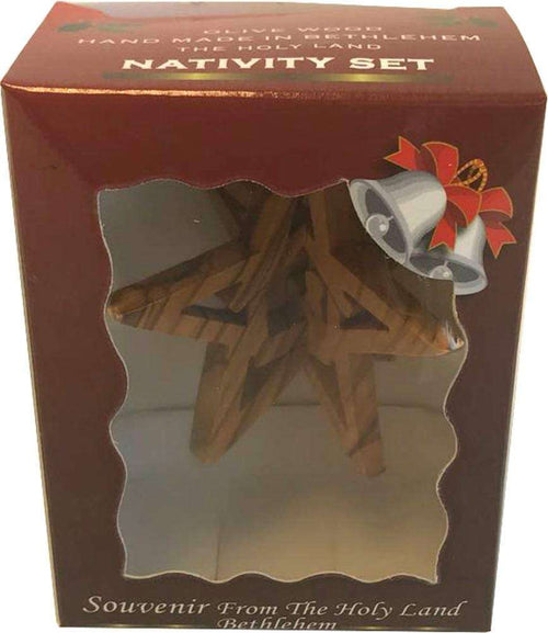 Adorno de Natividad estrella de madera de olivo del Mercado de Tierra Santa con caja de regalo