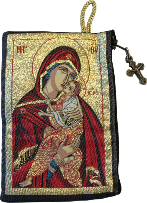 Byzantine icon purse of Virgin and Child on gold ground, MP THY lettering #color_theotokos