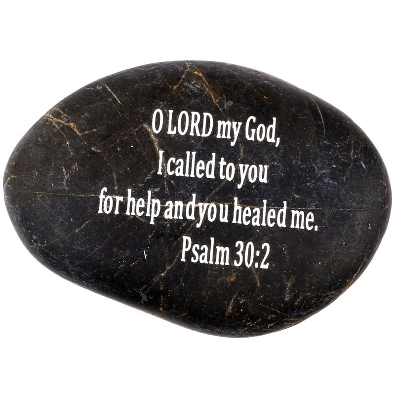 Holy Land Market Engraved Inspirational Scripture Biblical Black Stones Collection - Stone VI : Psalm 30:2 :" O Lord My God, I Called to You for Help and You Healed me.