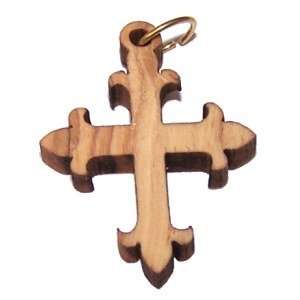 Cruz de Fleur-de-lis de Madera de Olivo con láser (8cm o 3.15" de largo)