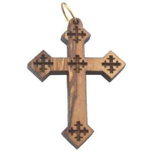 Colgante láser de cruz copta de madera de olivo (4.3x3.1 cm o 1.7x1.2")