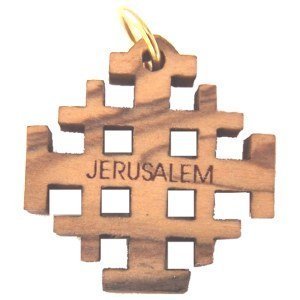 Olive wood Jerusalem Cross Laser Pendant (6cm or 2.36" long )