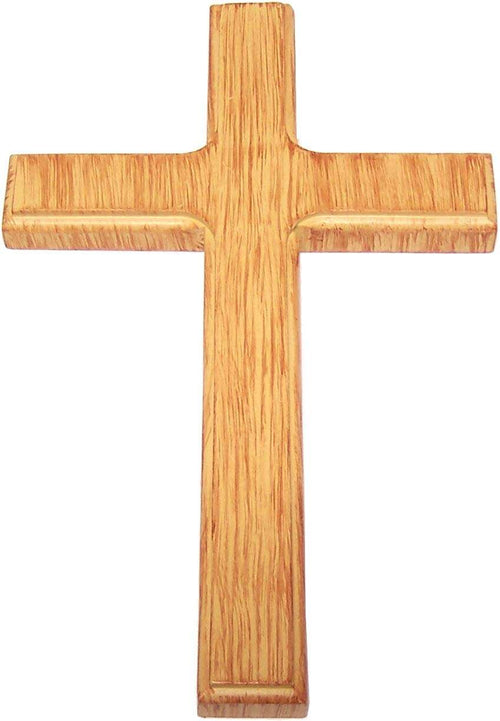 Cruz de resina del Mercado de Tierra Santa - Tono de madera de olivo - Cruz de pared muy suave (19.3 cm)