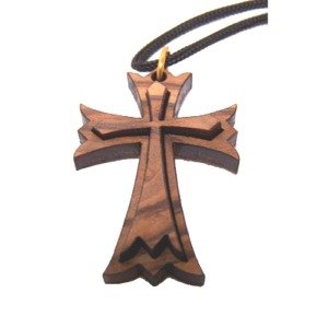 Olive wood cross with heart cut out pendant necklace (made by Christians in  the Holy Land)