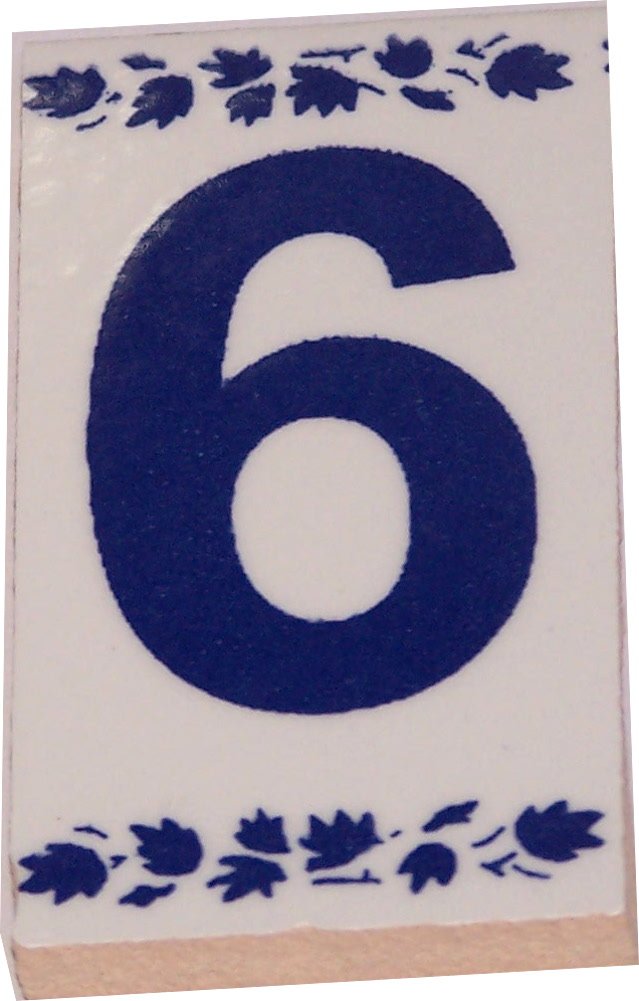 Numeral Six painted tile from Jerusalem - 3x1.5 Inches - Asfour Outlet Trademark