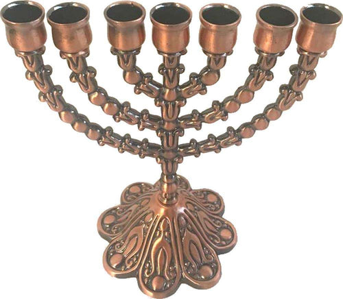 Candelabros judíos menorá del Mercado de la Tierra Santa - 7 ramas - (Tono cobre 6.5 pulgadas)