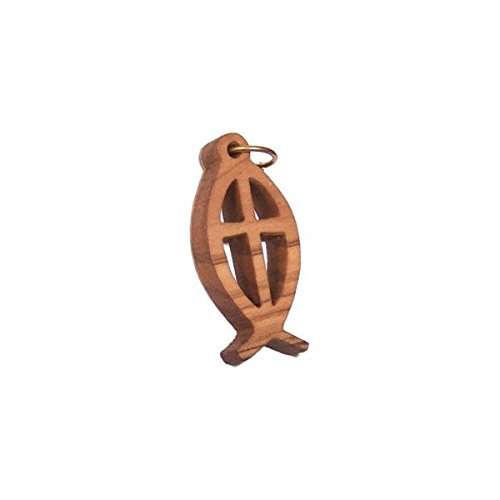 Fish and Cross Olive wood Laser pendant (8cm or 3.15" long )