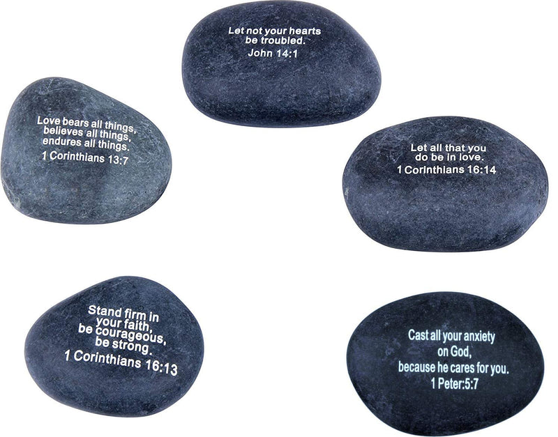 Holy Land Market Engraved Inspirational Black Stones - Model III - (5 Biblical Verses - Large 2-3 Inches) from The Holy Land
